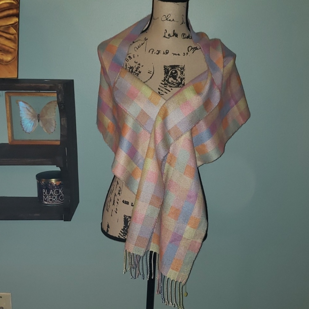 New Saks Pastel Cashmere Feel Braid Fringe Scarf